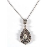 A Rose Cut Diamond Pendant, on Chain, a pear rose cut diamond in a collet setting suspended within a