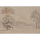 Joseph Farington (1747-1821) View of the Thames Signed and dated 1792, pen and ink wash 20cm by