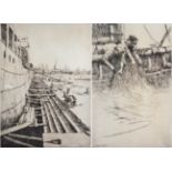 Arthur Briscoe (1873-1943) ''In dry dock'' ''Overhauling the net'' Signed, etching, 33cm by 24.5cm