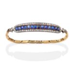 A Victorian Sapphire and Diamond Bracelet, graduated cushion cut sapphires within a border of old