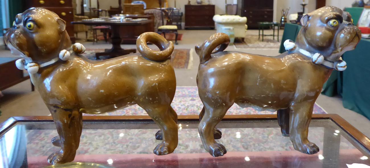 A Pair of Meissen Style Porcelain Figures of Pugs, circa 1900, naturalistically modelled and painted - Image 9 of 10