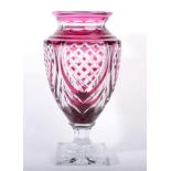 A Val St Lambert Cranberry Overlaid Clear Glass Jupiter Vase, 2nd half 20th century, with