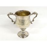 A George III Irish Silver Twin Handled Cup, Matthew West, Dublin 1787, with leaf capped scroll