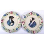 A Pair of Portobello Pottery Wall Plaques, circa 1820, moulded in relief and painted with bust