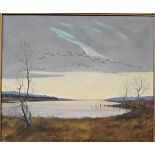 Mackenzie Thorpe (1908-1976) Geese in Flight Signed and dated, oil on canvas 49cm by 59cm Artist's