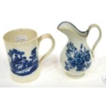 A Caughley Porcelain Milk Jug, circa 1780, of baluster form, printed in underglaze blue with the