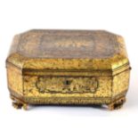 A Chinese Export Lacquer Tea Caddy, early 19th century, of canted rectangular form, typically