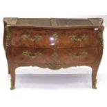 A Louis XV Style Tulipwood, Rosewood and Floral Marquetry Serpentine Shaped Commode, 20th century,