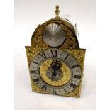 An 18th Century Style Lantern Form Hook and Spike Alarm Wall Timepiece, 20th century, side pierced