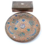 A Persian White Metal Inlaid Copper Cigarette Box, early 20th century, of rectangular form,
