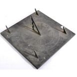 A Slate Sun Dial, 19th century, the square plate with central dial and four subsidiary dials