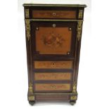 A French Louis XV Style Amaranth, Tulipwood and Marquetry Inlaid Secretaire à Abattant, the grey