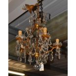 French Gilt Metal Five-Branch Chandelier, with cut glass drops, 70cm high approx