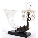 An Ivory Mounted Bronze and Cut Glass Table Lustre, in Empire style, modelled as a rhyton with