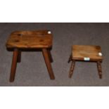 A 19th Century Provincial Elm Stool, the seat of canted rectangular form, on chamfered legs, 31cm by
