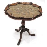 A George II Style Walnut Scallop Edge Top Tripod Table, the moulded top decorated with anthemion