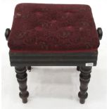 A Late Victorian Mahogany Brooks Ltd Patent Adjustable Piano Stool, late 19th century, with buttoned