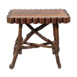 A Black Forest Type Side Table, of rectangular form with pine slatted top and tree stump moulding,