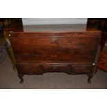 A George III Elm Chest on Stand, late 18th/early 19th century, with hinged lid and side carrying
