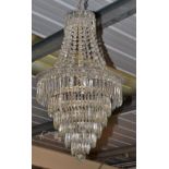 A Cut Glass Bag Shade, hung with faceted spear and button drops, approximately 90cm high
