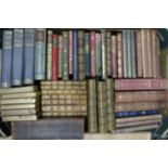 Seven boxes of mainly leather bound books, various bindings and editions, with some in decorative