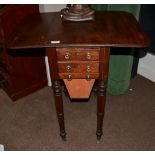 A Regency Mahogany Dropleaf Work Table, early 19th century, the reeded edge above two real and two