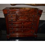 A Regency Mahogany Jewellery Box, circa 1830, in the form of a miniature inverted break-front