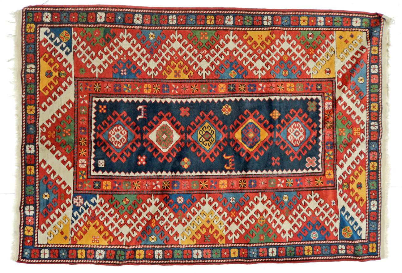 Bordjalou Kazak Design Rug ProbabLy Azerbaijan, 20th century The indigo field of hooked guls and