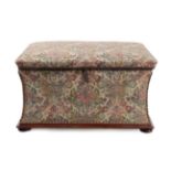 A Victorian Mahogany Upholstered Ottoman, 3rd quarter 19th century, recovered in floral fabric,