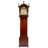 A Mahogany Eight Day Longcase Clock with Rocking Ship, arched pediment with brass ball eagle