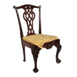 An 18th Century Portuguese Padouk Wood Chippendale Style Dining Chair, with an acanthus carved top