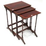 A Set of Three Mahogany, Satinwood Crossbanded, Ebony and Boxwood Strung Nesting Tables, late 19th/