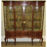 An Edwardian Mahogany and Boxwood Strung Breakfront Display Cabinet, early 20th century, with two