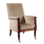 A Carved Mahogany Armchair, 2nd quarter 19th century, recovered in grey close-nailed fabric, with