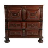 A Late 17th Century Oak, Walnut and Ebonised Three Drawer Chest, with two-as-one geometric moulded