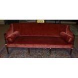 A George III Mahogany Framed Three-Seater Sofa, early 19th century, recovered in pink velvet with