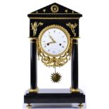 A Napoleon III Period Black Slate and Ormolu Portico Striking Mantel Clock, signed Mercier a