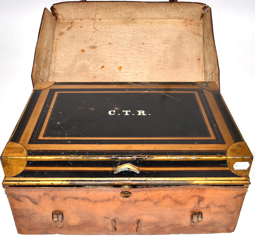 A Late 19th Century Japanned Tin, ''The Diamond Jubilee Patent Despatch Box'', labelled for Allibhoy