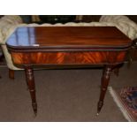 A Regency Mahogany Foldover Tea Table, early 19th century, of D shape form with gadrooned border,