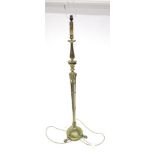 An Adam Revival Brass Standard Lamp, the upper section as an acanthus decorated candlestick