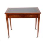 A Late Victorian Mahogany, Satinwood Banded and Marquetry Inlaid Two Drawer Writing Table, circa