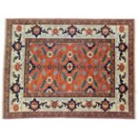 Modern Turkish Carpet The terracotta field of serrated leaves and flowerheads enclosed by ivory