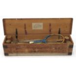 An S Haynes Croquet Set, early 20th century, in a stamped pine box, box 106cm wide; and with a