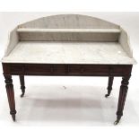 A Victorian Mahogany Marble Top Washstand, mid 19th century, the three-quarter gallery back above