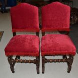 A Set of Eight Oak High-Back Dining Chairs, 18th century in part, recovered in close-nailed red