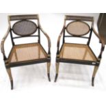 A Pair of Regency Simulated Rosewood and Parcel Gilt Armchairs, early 19th century, with cane back