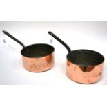 An Allez Frère, Paris Copper Sauce Pan, with iron handle, 53cm long; and Another Copper Sauce Pan,