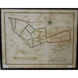 Hand-drawn map, hand-coloured in outline, of Tummoor Estate in Quarmoor, Lancaster, 1722, showing