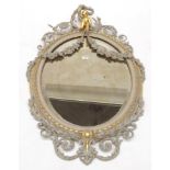 A Victorian Giltwood and Gesso Oval Wall Mirror, mid 19th century, painted en grisaille and parcel