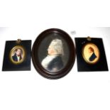 Thomas Fox (act.1833-1846):A Miniature Bust Portrait of a Gentleman, with red stock and blue jacket,